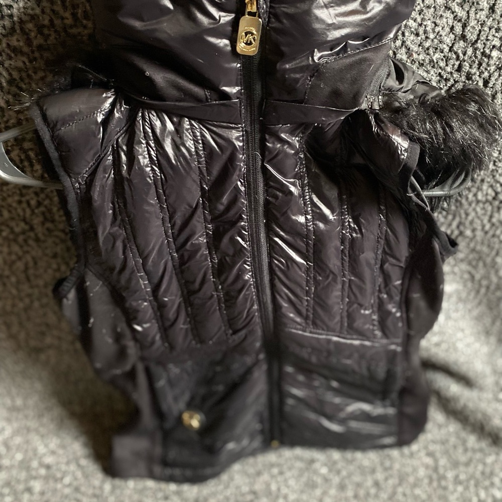 Black Quilted Vest with Fur Trim